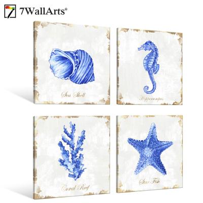 China Seven Modern Wall Arts 4 Pieces Canvas Prints Sea Creatures Wall Decor For Home for sale