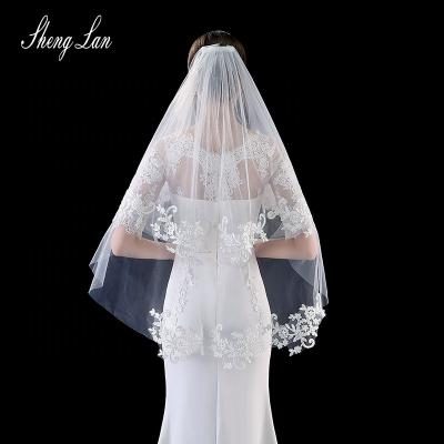 China Shenglan Eco-friendly Wedding Materials Bridal Veil With Comb 1 Row Eyelash Lace Trim Applique With Comb Bridal Accessories for sale