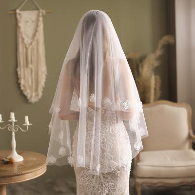 China Shenglan Eco-friendly Materials Fashion Latest Short Two-Layer Tulle Wedding Bridal Veil Comb Flower Women Bride Wedding Veil for sale