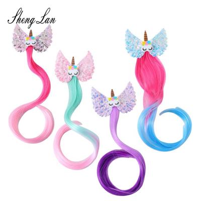 China Shenglan 2021 Kids Comfortable Soft Hair Accessories Cute Glitter Unicorn Decoration Wig Hair Clip For Girls for sale