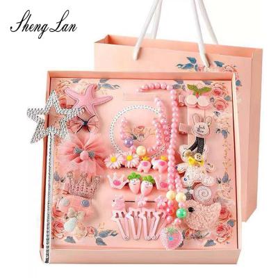 China Shenglan Friendly Material 28 Pcs Gift Box Kids Hair Clips Set Soft Kids Hair Bow Hair Accessories For Kids Girls for sale