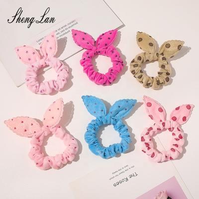 China Comfortable Stylish Shenglan Bunny Ear Scrunchies Cute Scarf Subtle Hair Scrunchies Environmentally Friendly Various Colors for sale