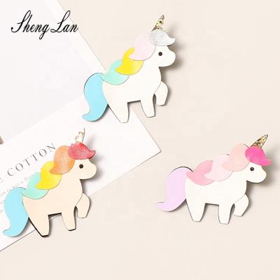 China Handmade Unicorn Hair Clip Unicorn Baby Leather Hair Clips Rainbow Hairpins Shenglan Hair Decoration Leather Trim Baby Party Hair Accessories for sale