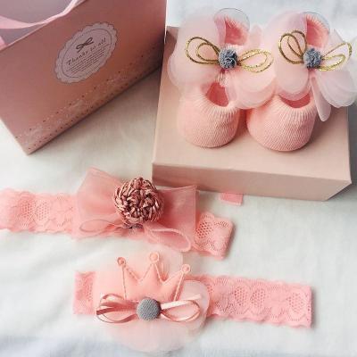 China Newborn Baby Hair Decoration Shenglan Headband Baby Socks Gift Box Moon Full Hundred Days Gift Cute Children Headwear Photo Hair Accessories for sale