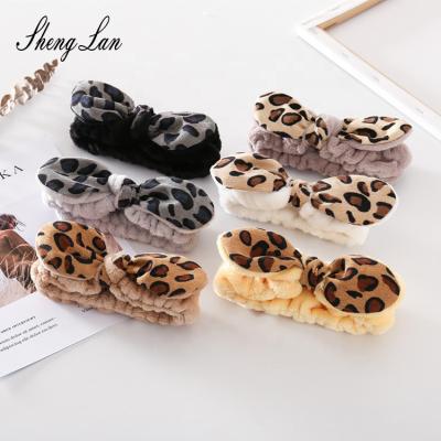 China 2021 Soft Bowknot Leopard Hair Accessories Shenglan Hair Band Makeup Bath Elastic Headbands Turban Friendly Material For Women for sale