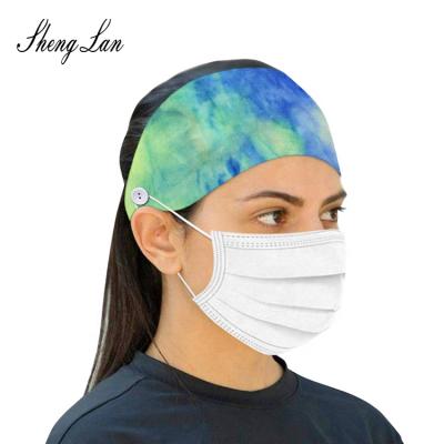 China Shenglan Material Friendly Comfort Head Hair Band Girl Yoga Sports Band Headband Face Cover Wear Elastic Wide Hair Band With Button for sale