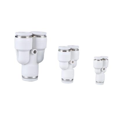 China Industry Plastic White PY Series Y Shape Three Way Air Duct Quick Connector One Touch Pneumatic Hose Push In Fitting for sale