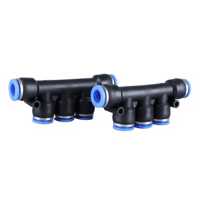 China Blue PK Series Industry Plastic Five Way Air Duct Quick Connector One Touch Pneumatic Hose Push In Fitting for sale