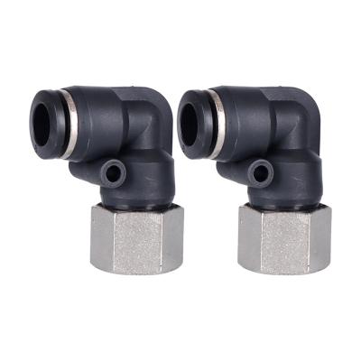 China Black Industry PLF Series L Form Right Angle Female Thread Elbow One Touch Pneumatic Air Duct Pipe Pusher Fitting for sale