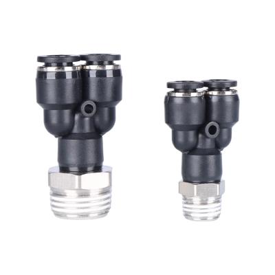 China Black Industry PX Series Y Form Male Thread Connector Three Way Quick One Touch Air Duct Hose Pusher In Fitting for sale