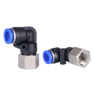 China Blue Industry PLF Series L Form One Touch Right Angle 90 Degree Elbow Pneumatic Air Duct Hose Push-in Female Thread Fitting for sale