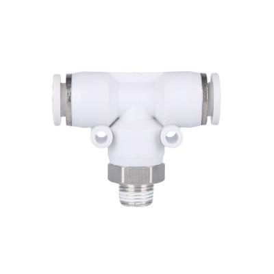 China White Industry PB Series Tee Form Male Thread Connector Three Way Quick Air Duct Hose Pusher Fitting for sale