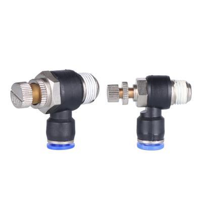 China Blue Industry SL Series L Shape Pneumatic Air Speed ​​Controller Throttle Valve Airline Hose Pusher Fitting for sale