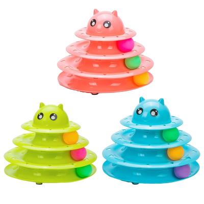 China Interactive Pet Amusement Roller Exercising Viable 3 Level Cat Teaser Ball Toy with 3 Colored Balls (Green) for sale