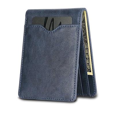 China Minimalist Front Pocket Bifold Wallet Genuine High Quality Leather RFID Blocking Unisex for sale