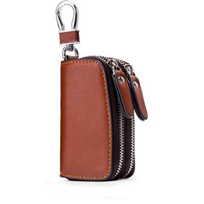 China NATIONAL Genuine Leather Double Zipper Car Key Wallet Phone Holder Male Hand Wallet Key Chain for sale