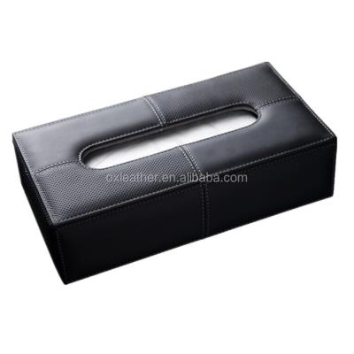 China Handmade customizable black genuine leather tissue box design, real cowhide tissue box holder for car, car tissue box holder for sale