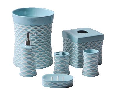 China 6PCS Sustainable Ceramic Bathroom Accessories Set With Waste Bin for sale