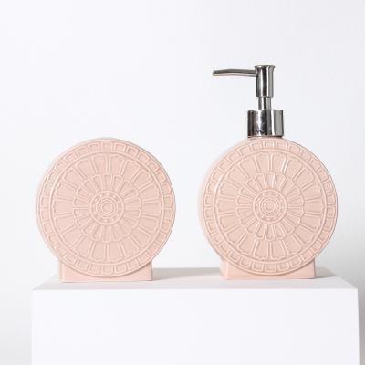 China Sustainable Design Pink Bath 3D Flower Ceramic Accessories Set 3PCS Set De Bano For Home Style for sale