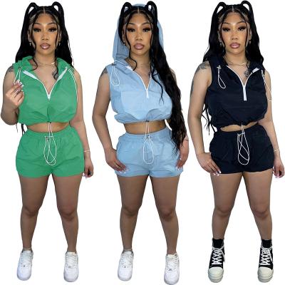 China Anti-pilling Tassel 2022 2 Piece Set Women Shorts Set Women Casual Workout Two Piece Pant Shorts 2 Piece Vest Fitness Set for sale