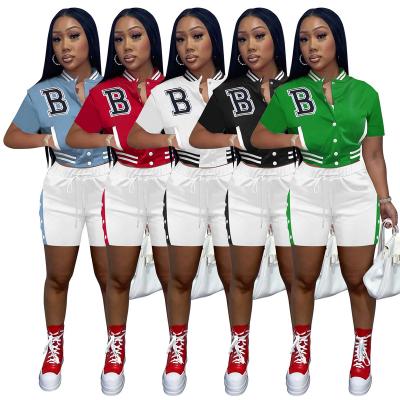 China 2022 2 Piece Shorts Women Clothing Anti-pilling Baseball Set Casual Outfits For Woman Sport Shorts Sleeve Two Piece Set For for sale