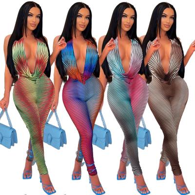 China Sheer Anti-pilling Equipment 2022Woman Mesh Jumpsuit Pants Jumpsuit Summer Drop Neck One Piece For Woman Sexy Halter Overalls for sale