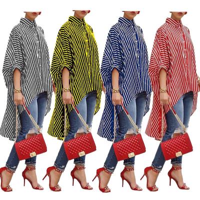 China Anti-pilling fashion T0435 fashionable plus size women's 2020 Autumn Striped Printed Casual Large skirt shirt for sale