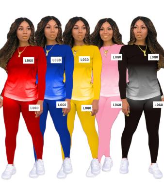 China Autumn and winter hot fashion anti-pilling tie-dye gradient embroidery sports suit 2-piece sweatsuit set women women sets 2021 for sale