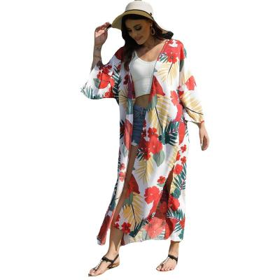 China European and American Quick-drying QUICK-DRY Floral Printed Kimono Cover Up Cardigan Bikini Overclothes Beach External Wear for sale