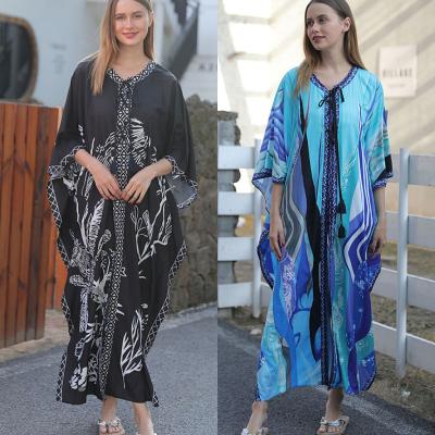 China Fashion Wome QUICK-DRY Printing Cover Up Sexy Cardigan Beach Maxi Dress Loose Plus Size Bikini Blouse for sale