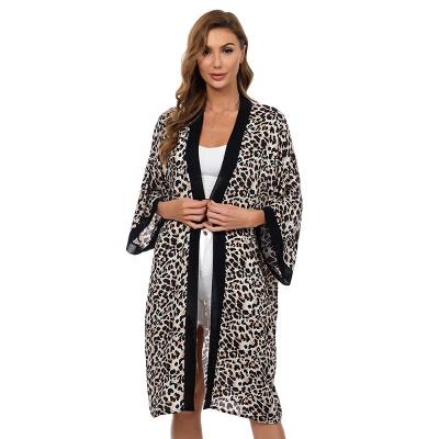 China Breathable Fashion Women Summer Dress Leopard Cardigan Bat Wing Sleeve Plus Size Kimono Cardigan Beach Squishy Blouse for sale