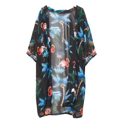 China Plus Size Fashion Women Summer Chiffon Long Blouse Printed Casual Kimono Cardigan Beach Blouse Tops for sale