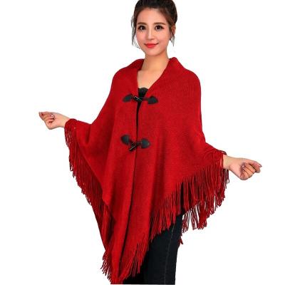 China Fashion Women's Autumn Winter Plus Size Shawls Acrylic Tassel Ponchos Coated Thick Warm Shrugs for sale