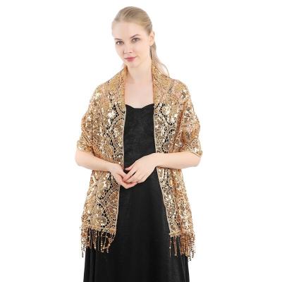 China Polyester Elegant Women Sequin Embroidery Shawls Wedding And Even Formal Dress Tassel Wraps for sale