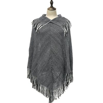 China Casual Women Tassel Shawls Acrylic Winter Knitted Ponchos Sweater Poncho Sweater for sale