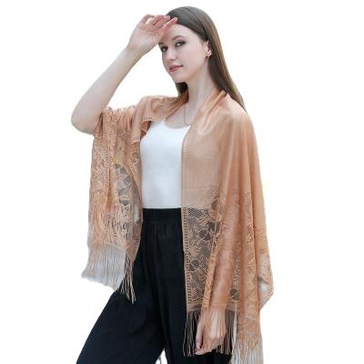 China Classic Fashion Women Lace Up Shawl Hollow Out Muslim Wedding And Party Wraps Shawls Long Lace Scarves for sale