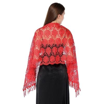 China High Quality Polyester Women Lace Up Embroidery Shawls Tassel Cape Wedding Bridal Floral Wraps and Party Evening Dress for sale