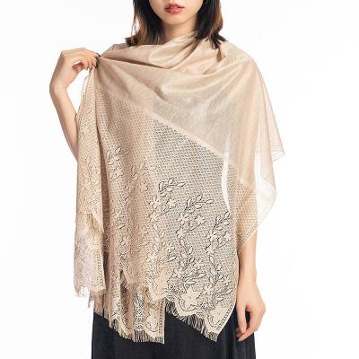 China Polyester Fashion Women Lace Up Scarves Tassel Dress Wraps Elegant Wedding and Evening Small Shawls for sale