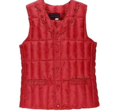 China Windproof Solid Color Middle-aged Feather Vest V-neck Sleeveless Casual Loose Women Vest for sale