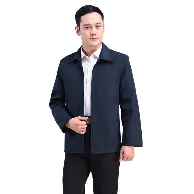 China Windproof Fashion Style Men Solid Color Coat Mid-aged Long Sleeves Zipper Pocket Blazer Men's Turn-down Collar Casual Jacket for sale