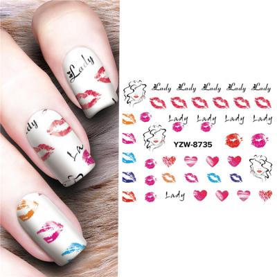 China Lip Printing 3D Water Transfer Stickers Plumage Graffiti Series Nail Safe Non-toxic And Eco-friendly Colorful Nail Decals for sale