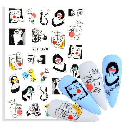 China Non-Toxic And Eco-Friendly Geometric Nail Stickers Safe Abstract Figure Face Nails Decal For Woman Nail Decoration for sale