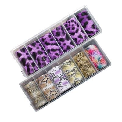 China Popular Nail Tips 6PCS Mixed Snake Print Nail Art Transfer Foils Leopard Wild Animal Skin Transfer Sticker for sale