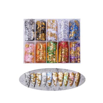 China Popular Nail Tips Popular Ins Nail Art Decoration Nail Art Foil Net Sari Gold And Silver Colored Foil Paper Scrap Wire Net Nail Stickers for sale