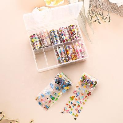 China Classic Designer Transfer Paper Nail Art Foil Polish Stickers Series Cartoon Nail Foil Set 10Rolls 4X100cm for sale