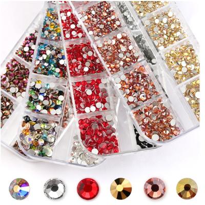 China Nails 1440 PCS/BOX 12 Grids FlatBack Fake Nail Stones SS4-SS16 Mix ab Colors Diamond Round Crystal Stickers For Nail Design for sale