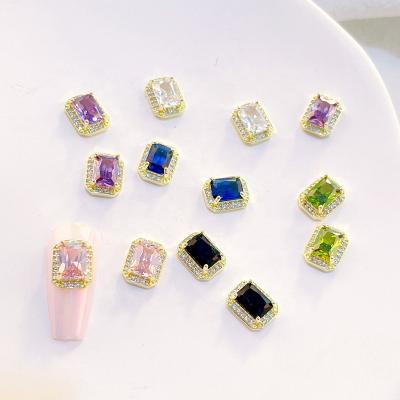 China 10Pcs/bag Shiny Multi Colored Rectangle Metal Nail Art Crystal Press On Nails With Rhinestones for sale