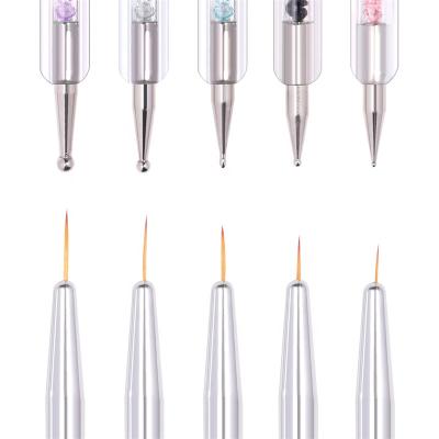 China Durable 5 Pcs/Drawings Pen Manicure Dotting Painting Tools Art Liner Brushes Dot Drill Double Ended Pack Nail Set For Nail Designs for sale