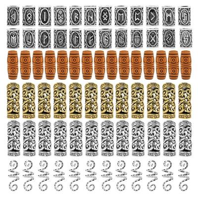 China Wholesale 75pcs/box Braids Beard Decorative Wig Jewelry Set Capacity Rings Viking Beard Ornament Rune Beads Metal Hair Braid for sale