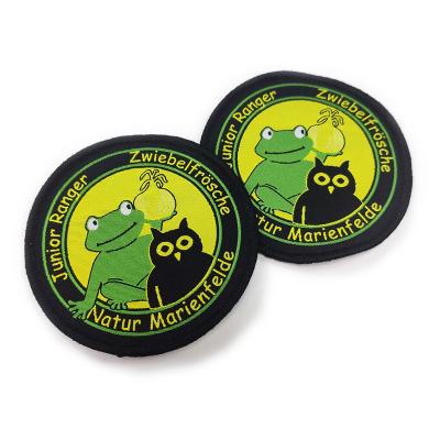 China Viable Best Price Shape Series Custom Owl And Frog Merrow Border Woven Patches for sale